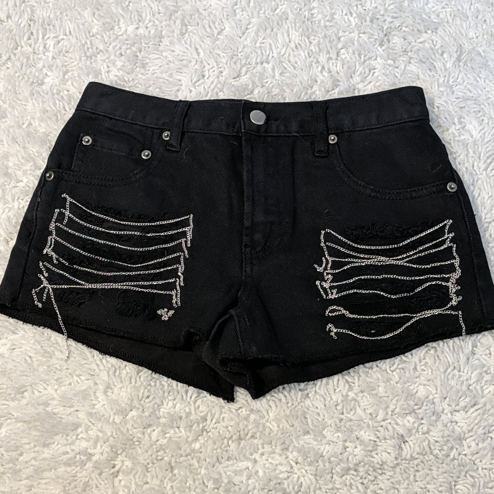 Forever 21 black ripped shorts with silver chains